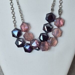 Lia Sophia 3 In 1 !!! Silver Chains + Pink and Blue/Mauve Rhinestones Necklace